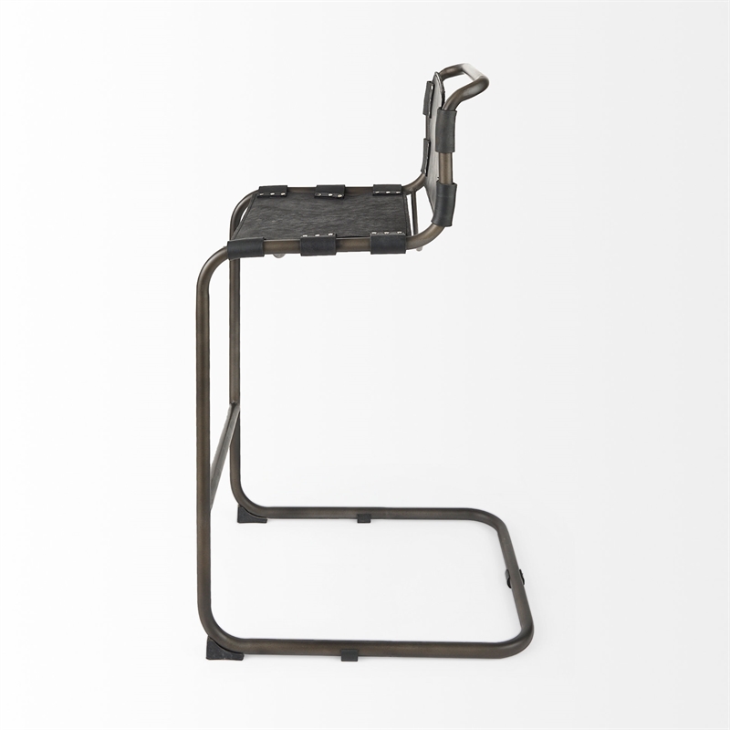 Berbick 21L x 25W x 42H Black Leather W/Gun Metal Gray Frame  Stool