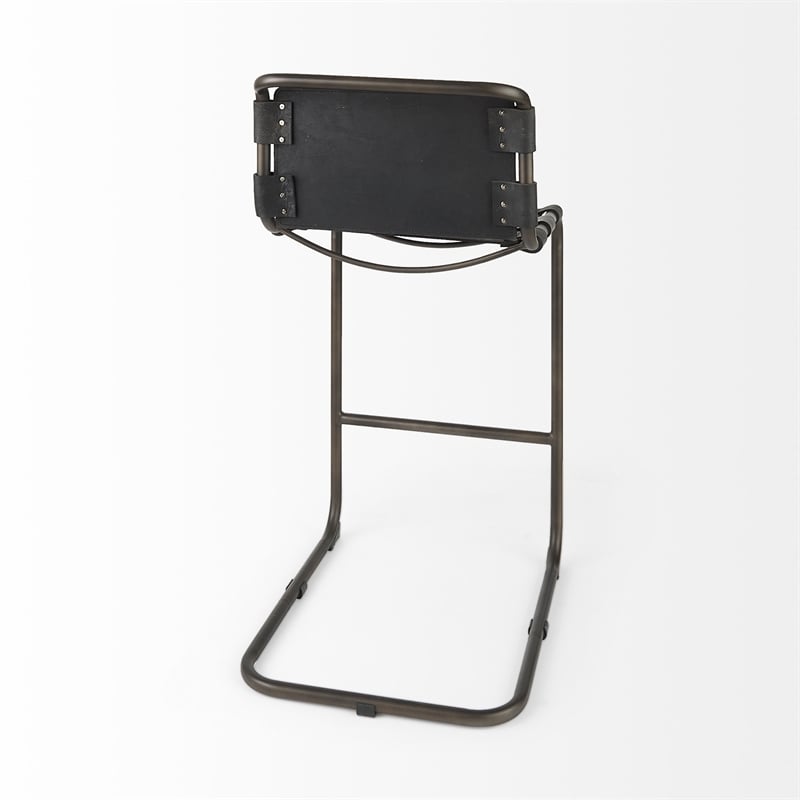 Berbick 21L x 25W x 42H Black Leather W/Gun Metal Gray Frame  Stool