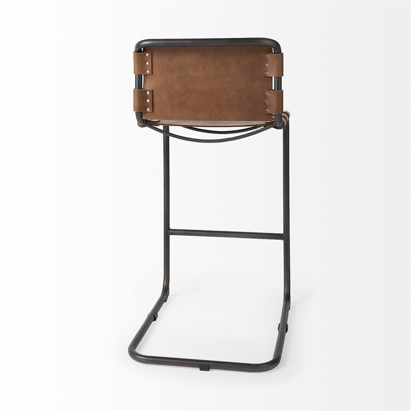 Berbick 21L x 25W x 42H Medium Brown Leather W/Gun Metal Gray Stool