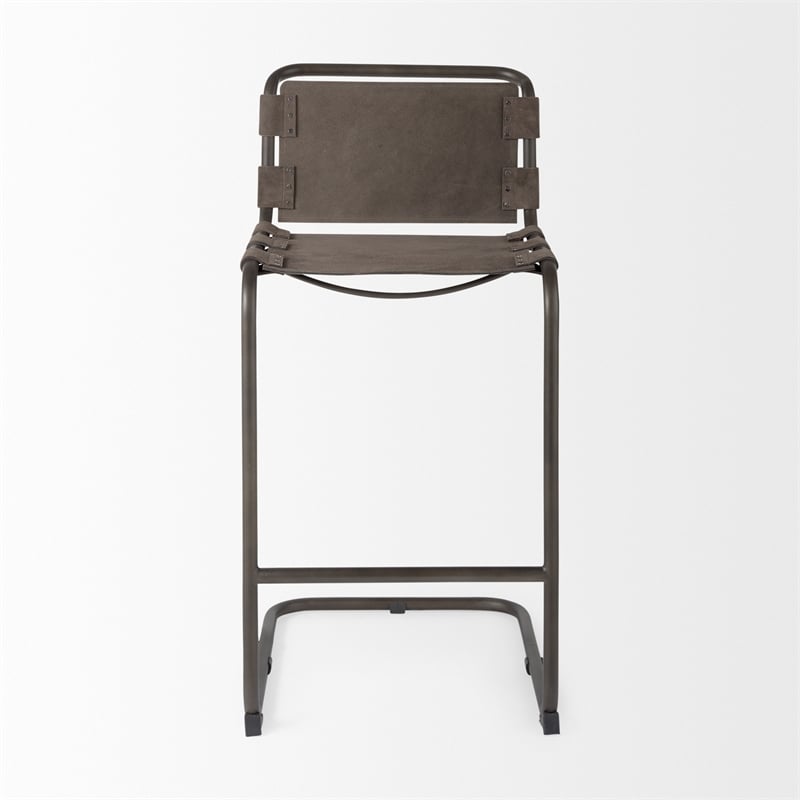 Berbick 21L x 25W x 42H Dark Brown Leather W/ Gun Metal Gray Frame Stool