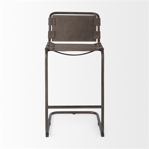 Berbick 21L x 25W x 42H Dark Brown Leather W/ Gun Metal Gray Frame Stool