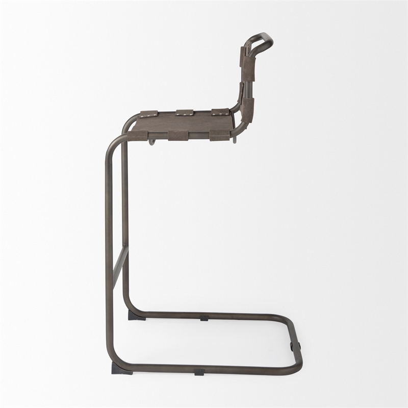 Berbick 21L x 25W x 42H Dark Brown Leather W/ Gun Metal Gray Frame Stool