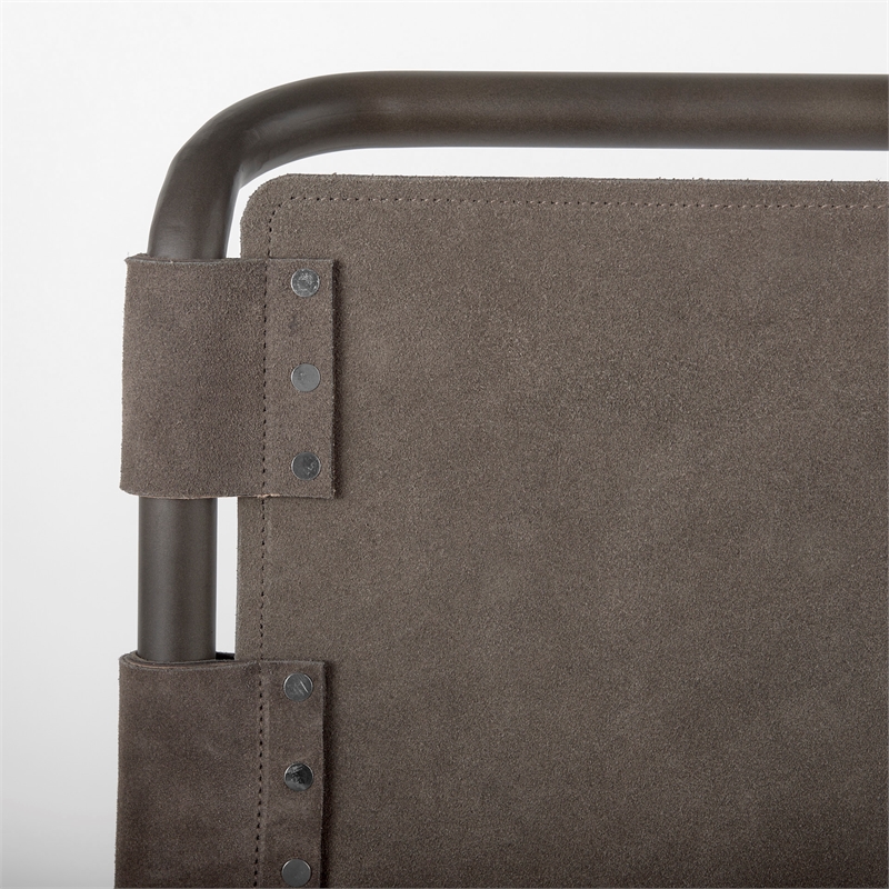 Berbick 21L x 25W x 42H Dark Brown Leather W/ Gun Metal Gray Frame Stool