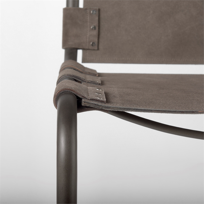 Berbick 21L x 25W x 42H Dark Brown Leather W/ Gun Metal Gray Frame Stool