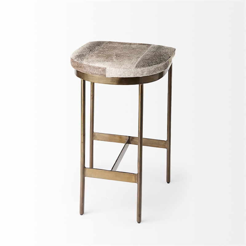 Millie 16.5L x 18.0W x 26.0H Gray Hair On Leather Hide Stool