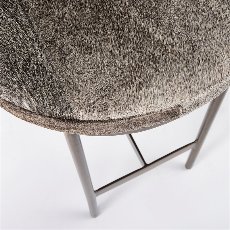 Millie 16.5L x 18.0W x 26.0H Gray Hair On Leather Hide Stool