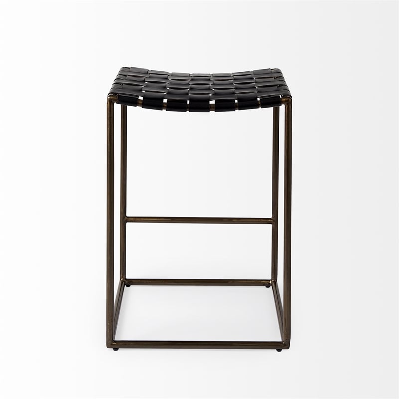 Clarissa 18.0L x 16.0W x 26.0H Black Woven Leather W/Metal Frame Stool