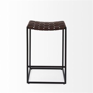 Clarissa 18.0L x 16.0W x 26.0H Dark Brown Woven Leather W/Black Iron Frame Stool