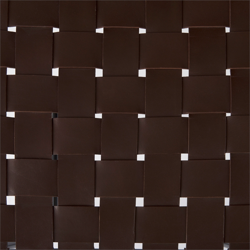 Clarissa 18.0L x 16.0W x 26.0H Dark Brown Woven Leather W/Black Iron Frame Stool