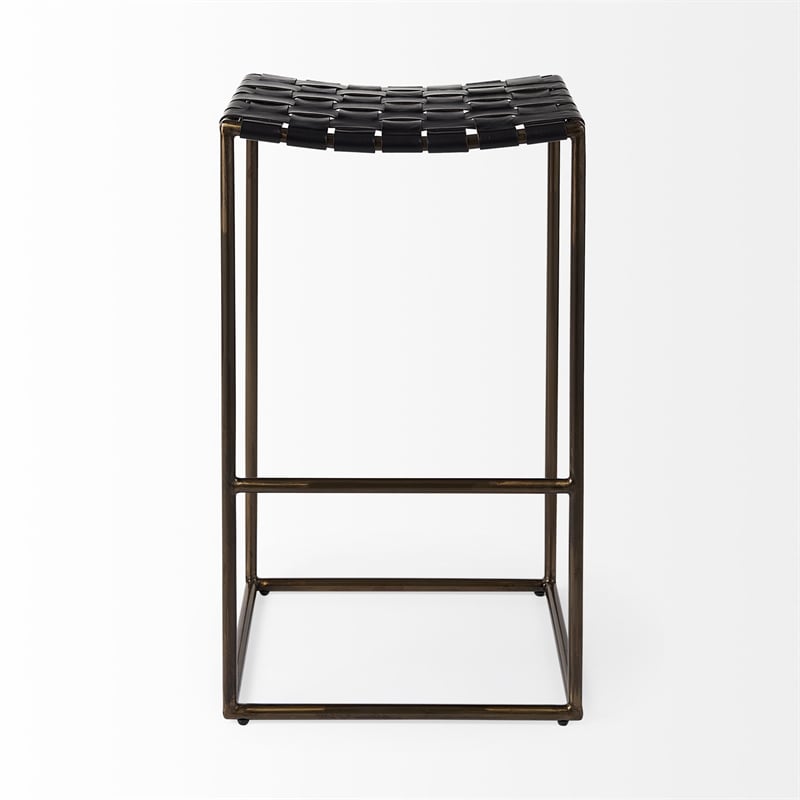 Clarissa 18.0L x 16.0W x 30.0H Black Woven Leather W/ Iron Frame Stool