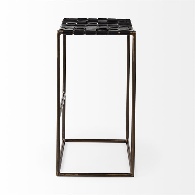 Clarissa 18.0L x 16.0W x 30.0H Black Woven Leather W/ Iron Frame Stool