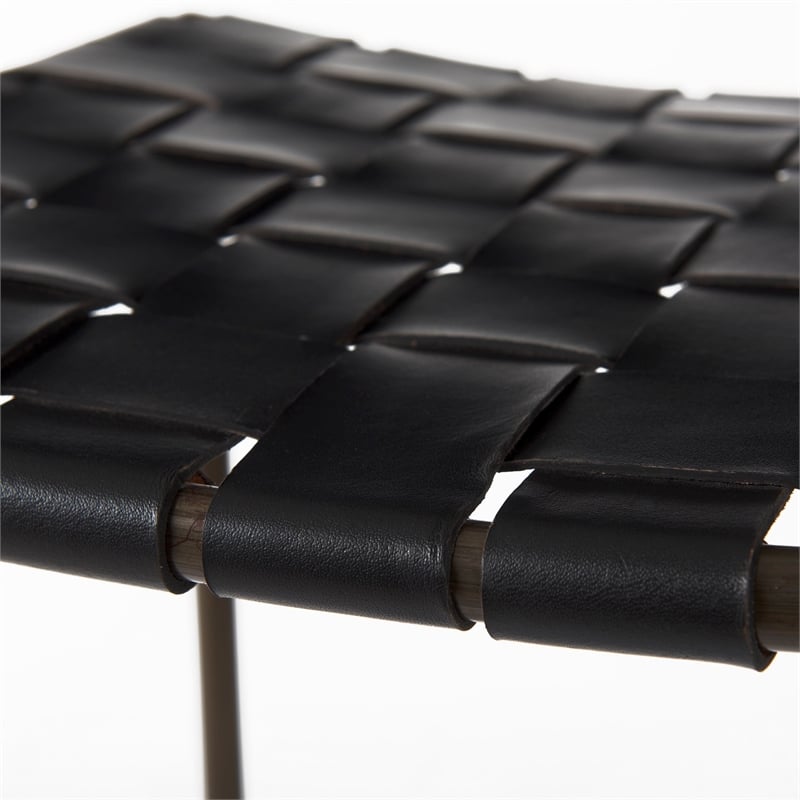 Clarissa 18.0L x 16.0W x 30.0H Black Woven Leather W/ Iron Frame Stool