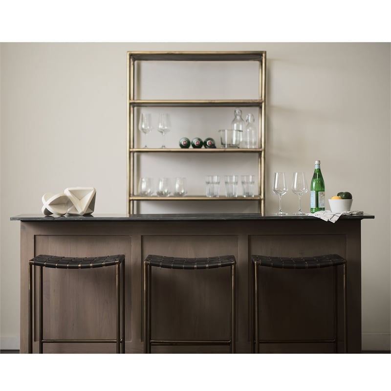 Clarissa 18.0L x 16.0W x 30.0H Black Woven Leather W/ Iron Frame Stool