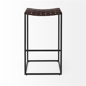 Clarissa 18.0L x 16.0W x 30.0H Dark Brown Woven Leather W/Black Iron Frame Stool