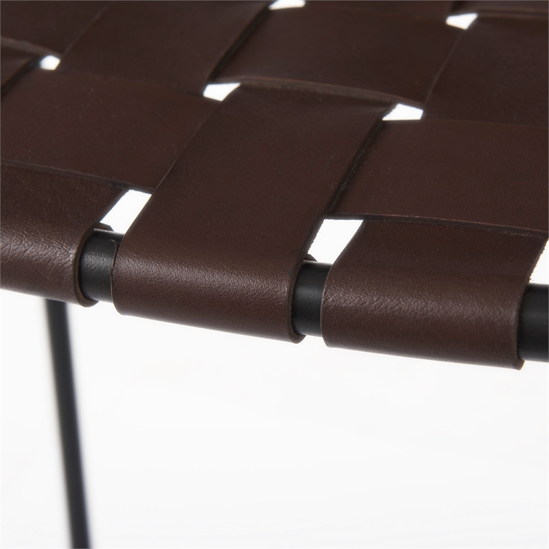 Clarissa 18.0L x 16.0W x 30.0H Dark Brown Woven Leather W/Black Iron Frame Stool