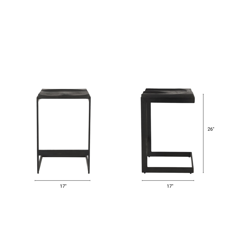 Kiran 18L x 17W x 26H Black Wood Counter Stool