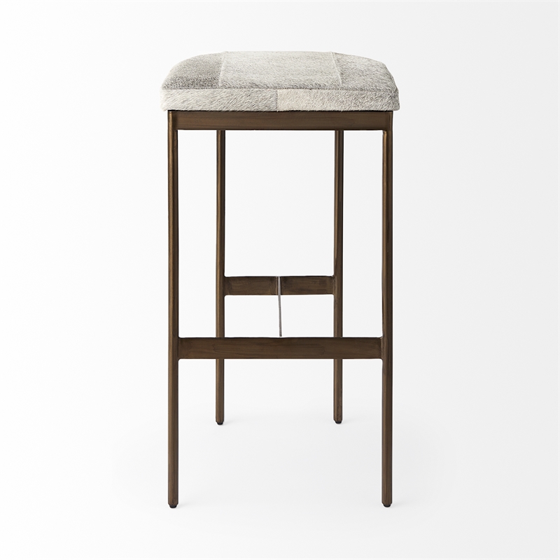 Millie 16.5L x 18.0W x 30.0H Light Gray Hair On Hide Leather Stool