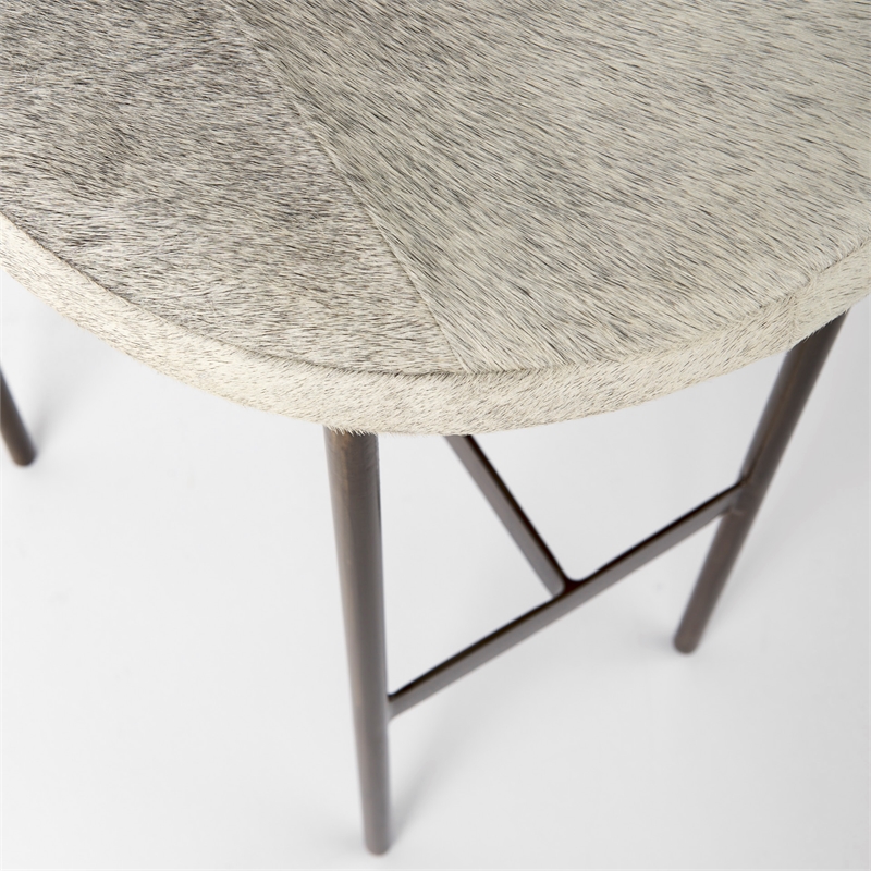 Millie 16.5L x 18.0W x 30.0H Light Gray Hair On Hide Leather Stool