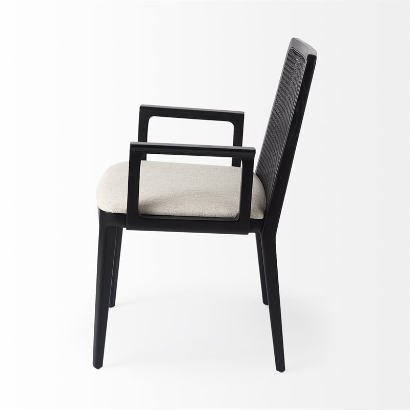 Mercana Clara Black Wood W/ Cream Fabric Seat Dining Chair