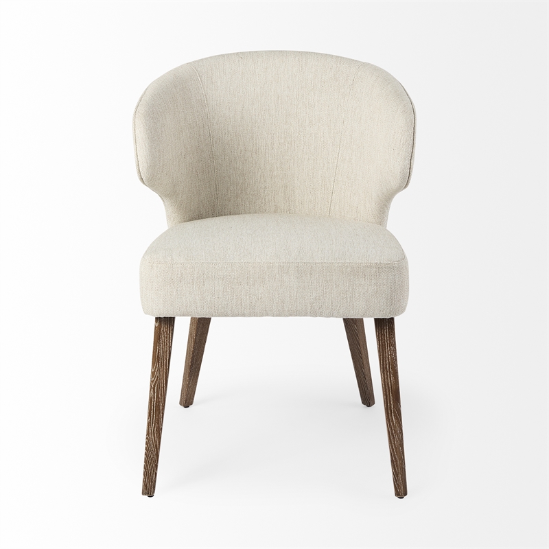 Mercana Niles Cream Fabric Seat W/Brown Wood Legs Dining Chair