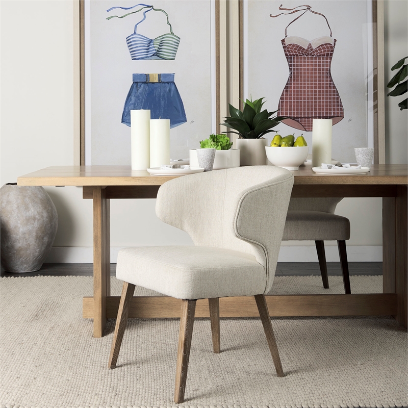 Mercana Niles Cream Fabric Seat W/Brown Wood Legs Dining Chair