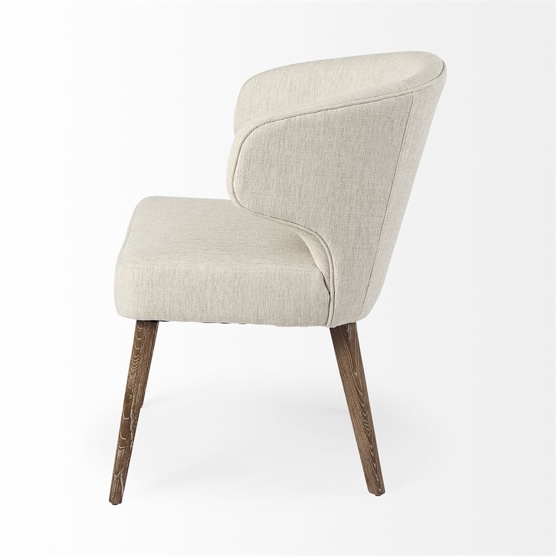 Mercana Niles Cream Fabric Seat W/Brown Wood Legs Dining Chair