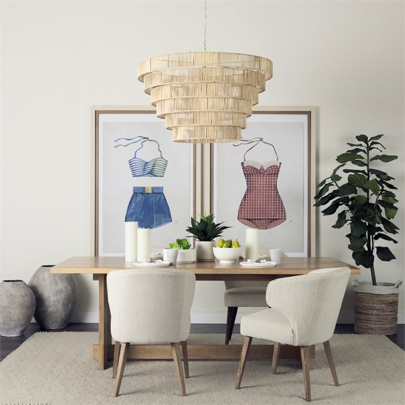 Mercana Niles Cream Fabric Seat W/Brown Wood Legs Dining Chair