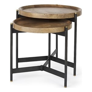 Marquisa 22.5L x 22.5W x 20.8H Brown Wood & Black Metal Base Nesting Side Tables
