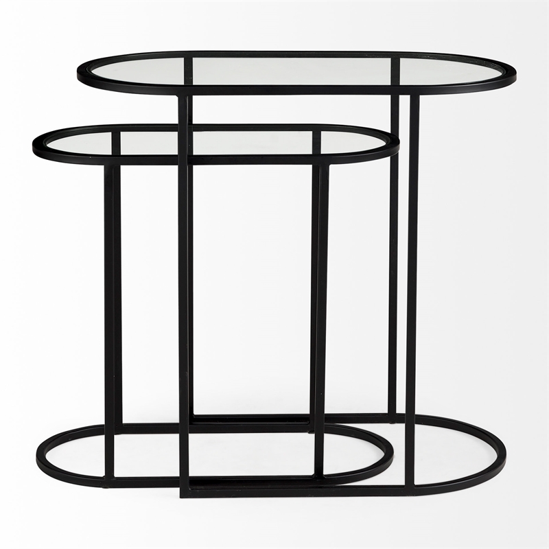 Celine 24.2 L x 12.6 W x 22.4 H Black/Silver Metal and Glass Accent Tables