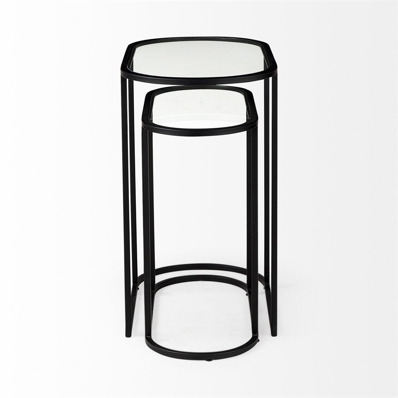 Celine 24.2 L x 12.6 W x 22.4 H Black/Silver Metal and Glass Accent Tables