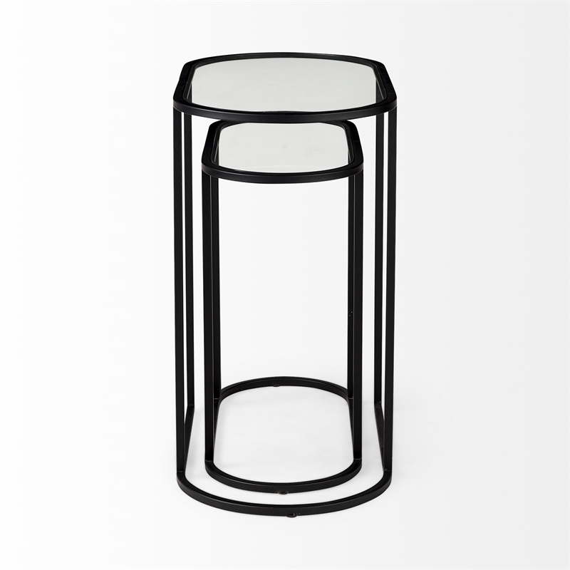 Celine 24.2 L x 12.6 W x 22.4 H Black/Silver Metal and Glass Accent Tables