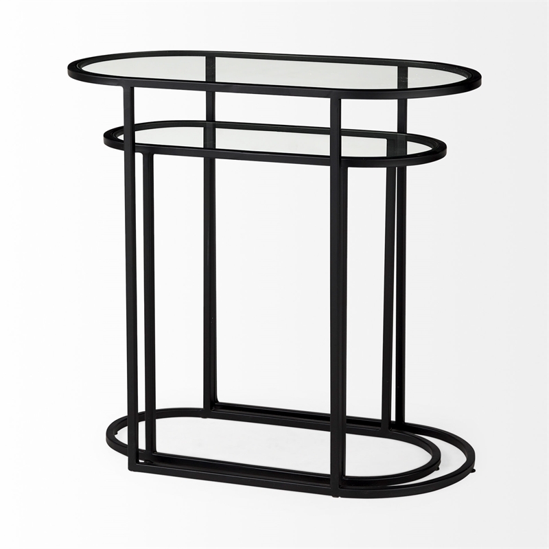 Celine 24.2 L x 12.6 W x 22.4 H Black/Silver Metal and Glass Accent Tables
