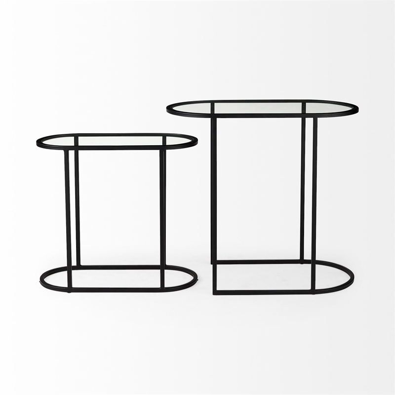 Celine 24.2 L x 12.6 W x 22.4 H Black/Silver Metal and Glass Accent Tables