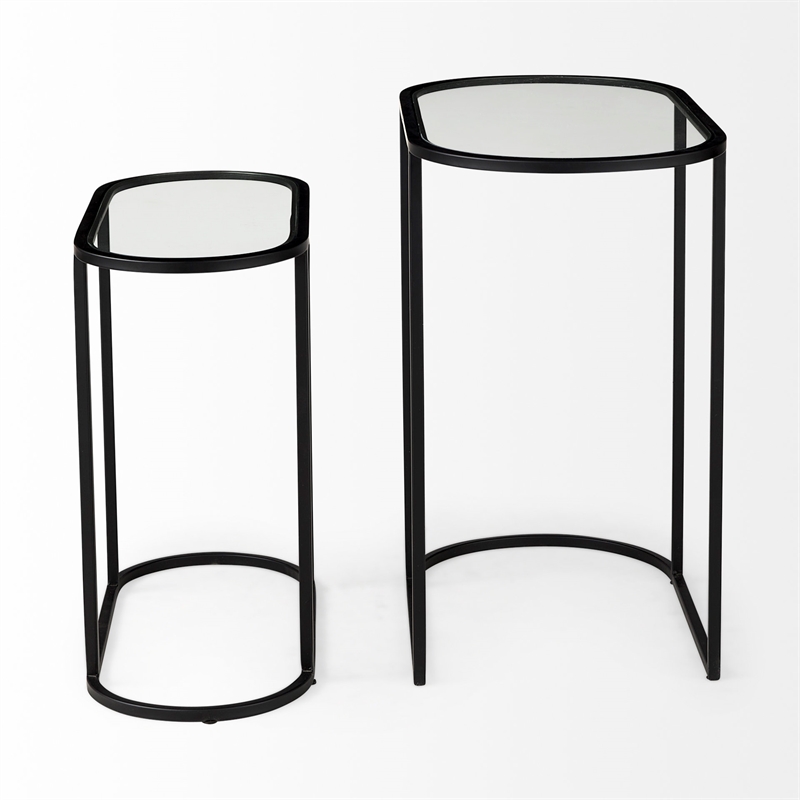 Celine 24.2 L x 12.6 W x 22.4 H Black/Silver Metal and Glass Accent Tables