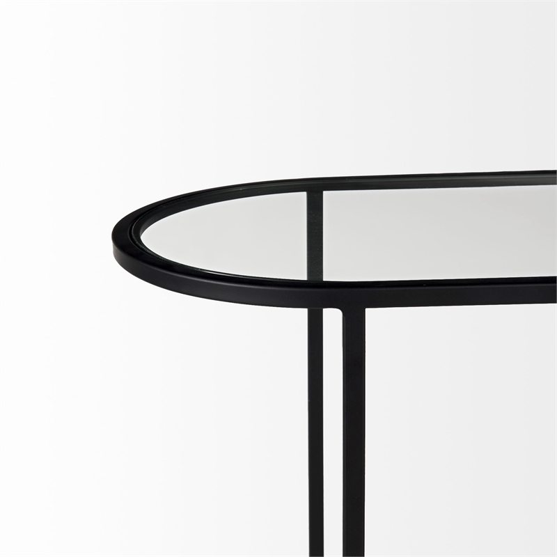 Celine 24.2 L x 12.6 W x 22.4 H Black/Silver Metal and Glass Accent Tables