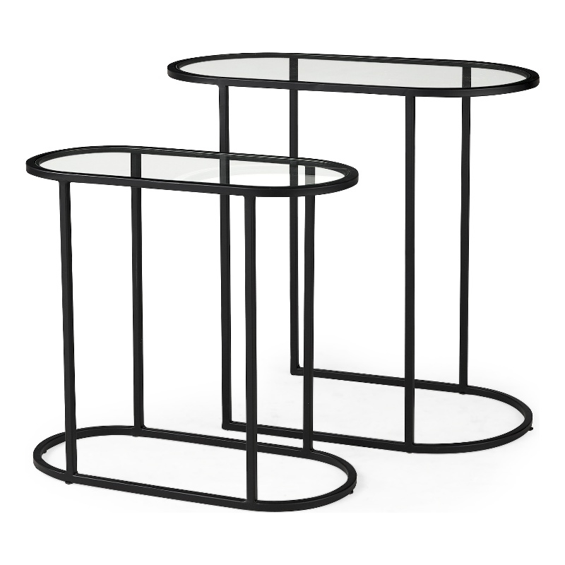 Celine 24.2 L x 12.6 W x 22.4 H Black/Silver Metal and Glass Accent Tables