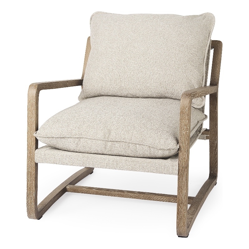 Mercana Brayden Light Brown Wood W/ Beige Fabric Seat Accent Chair