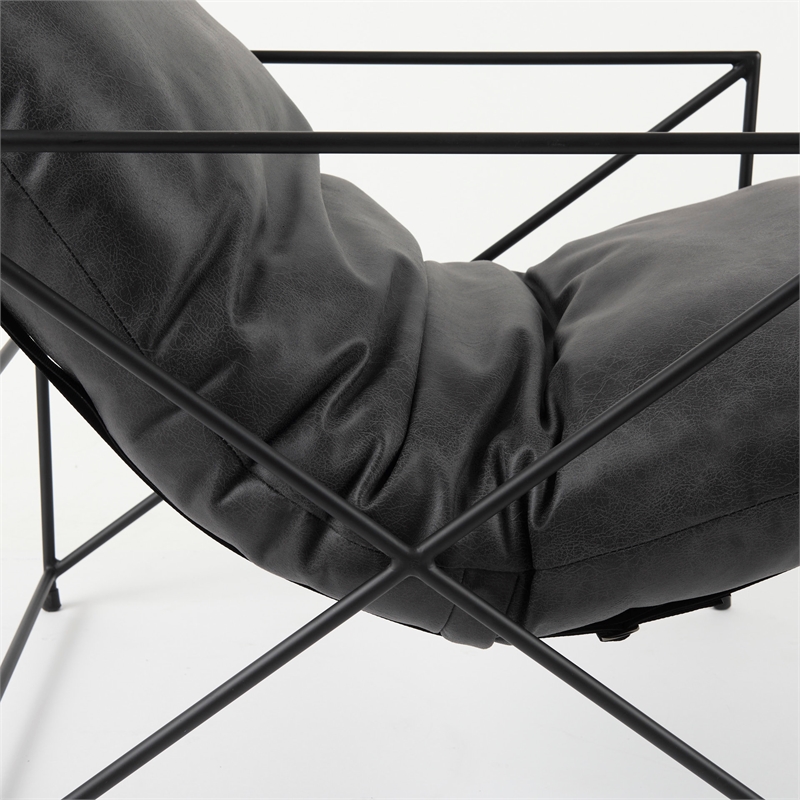Mercana Leonidas Black Faux Leather Wrap Seat W/ Black Metal Frame Accent Chair