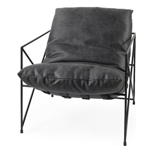 Mercana Leonidas Black Faux Leather Wrap Seat W/ Black Metal Frame Accent Chair
