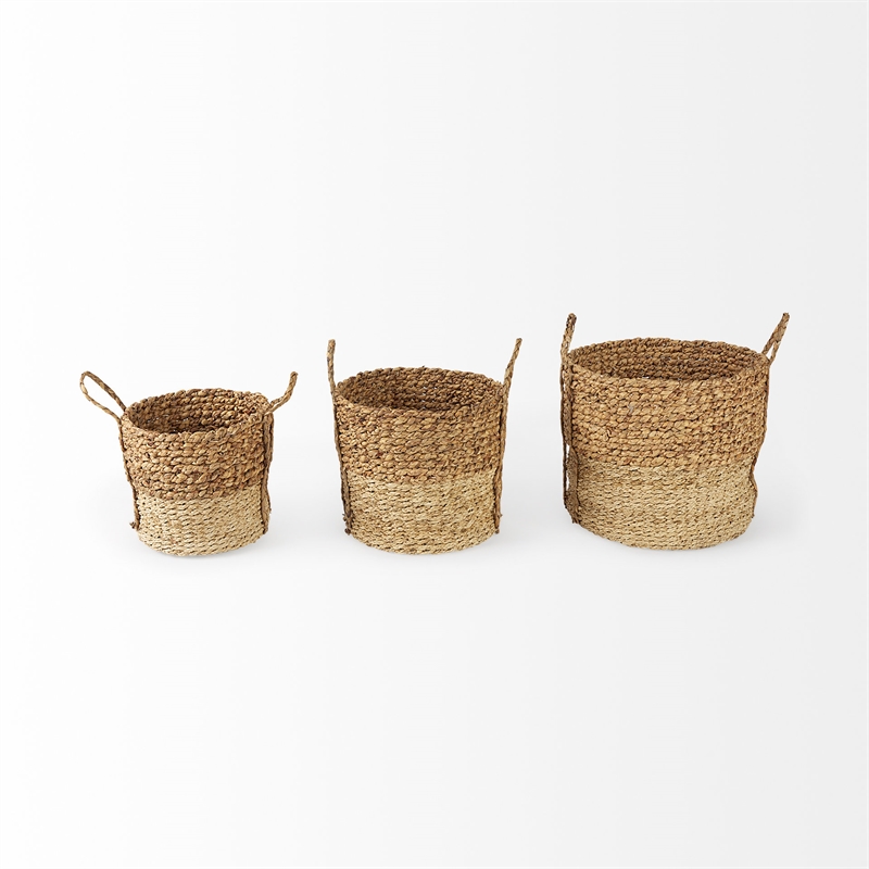 Mercana Morocco (Set of 3) Brown Wicker Water Hyacinth and Cornhusk Round Basket