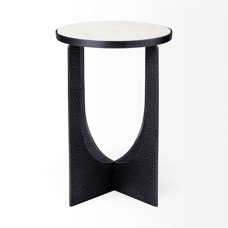 Mercana Preston White Marble Top W/Silver Metal End/Side Table