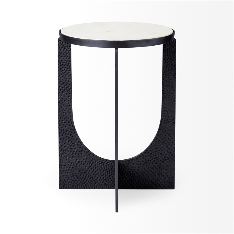 Mercana Preston White Marble Top W/Silver Metal End/Side Table