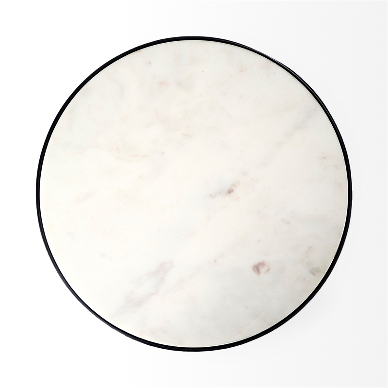 Mercana Preston White Marble Top W/Silver Metal End/Side Table