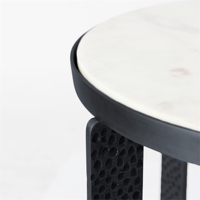 Mercana Preston White Marble Top W/Silver Metal End/Side Table