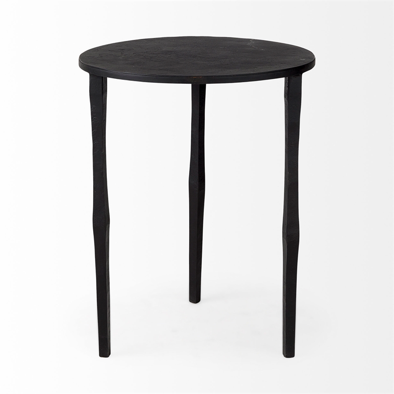 Mercana Furniture and Decor Timothy Solid Iron Round Accent Table in Ebony Black