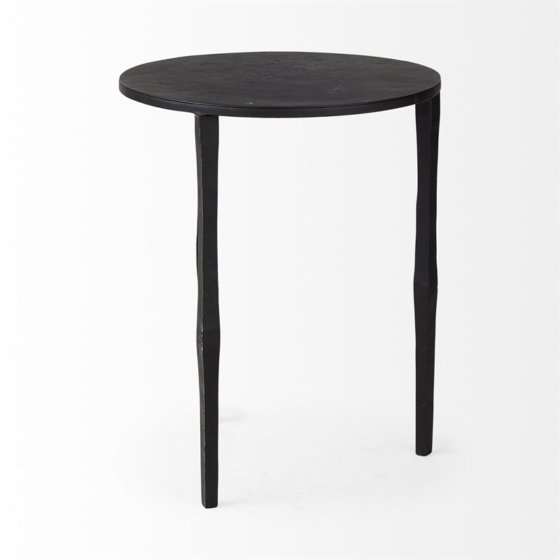 Mercana Furniture and Decor Timothy Solid Iron Round Accent Table in Ebony Black