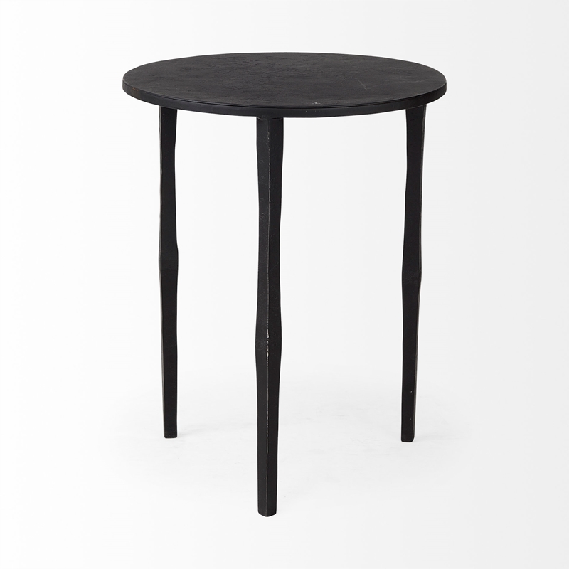 Mercana Furniture and Decor Timothy Solid Iron Round Accent Table in Ebony Black