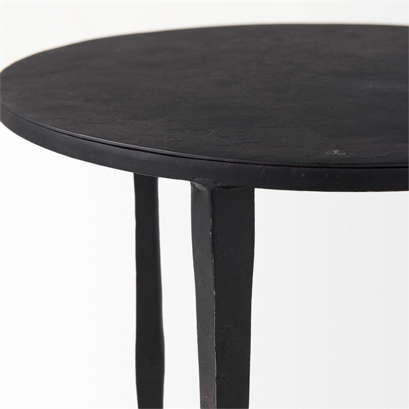 Mercana Furniture and Decor Timothy Solid Iron Round Accent Table in Ebony Black