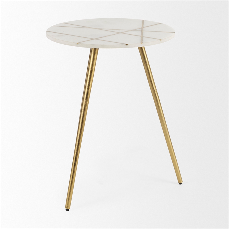 Vivienne  White Marble Antique Gold Metal Round Large Side Table