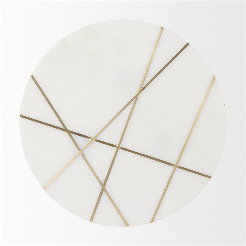 Vivienne  White Marble Antique Gold Metal Round Large Side Table